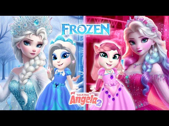 My Talking Angela'm 2  || Frozen |  Pink Elsa ️ VS Blue Elsa | New Update || Cosplay