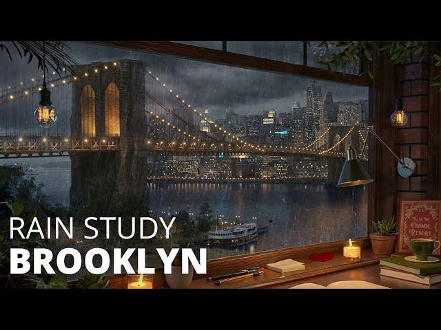 Brooklyn Bridge Rain Study Ambience in New York / Rain with Distant Thunderstorm Sounds for Studying