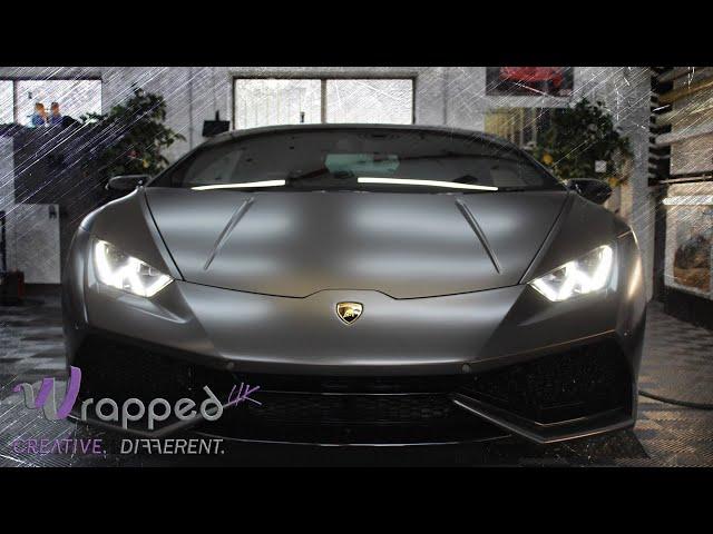 Lamborghini Huracan wrapped in Avery Dennison Satin Metallic Dark Basalt by the Wrapped UK team!