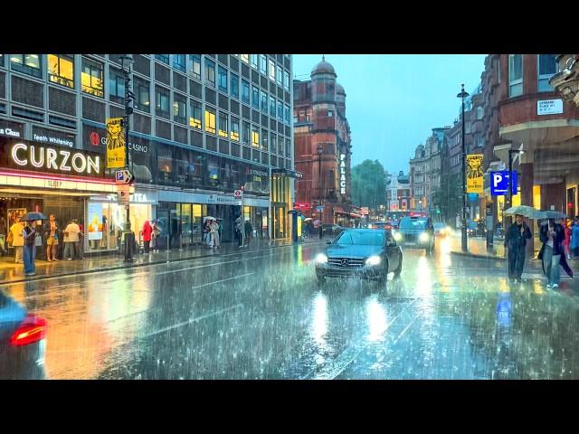 Heavy Rain Hits Central London ️ Summer Sunset to Dusk Evening Walk · 4K HDR