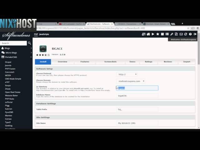 Installing BIGACE with Softaculous in cPanel