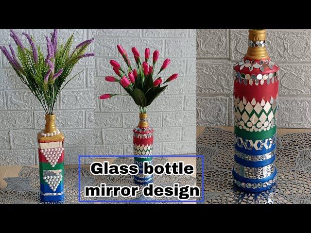 Waste bottle craft easy .glass bottle mirror work#simple #diy #botteldecoration #diycrafts