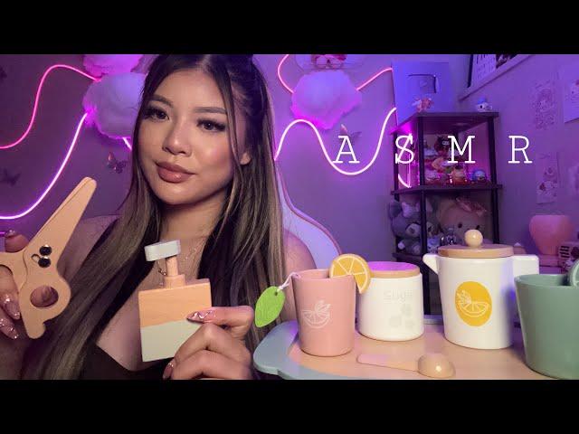 ASMR | Wooden Pampering️ (skincare, makeup, haircut, layered sounds)