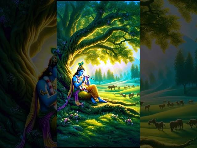 Melodies of Divine Harmony: Krishna’s Flute Under the Banyan Tree