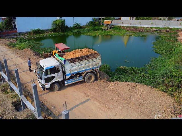 Wonderful Job Fill Land into water, Bulldozer KOMATSU D3 & Truck 5-T Unloading, Mix 2 Projects