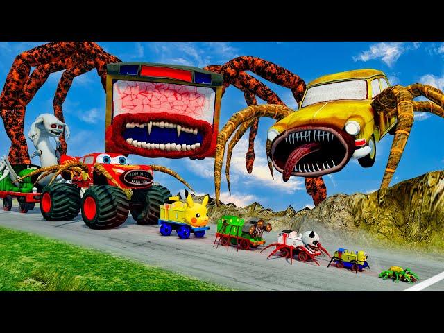 ALL MONSTERS Big & Small Cars Downhill Madness with CAR EATER & BUS EATER | BeamNG.Drive