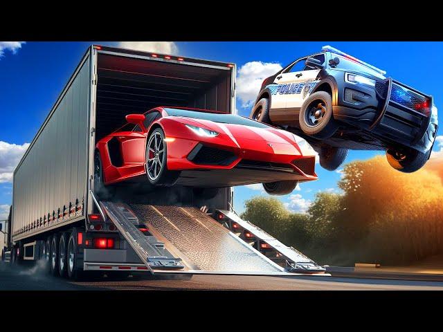 Jumping Cars Out of a Truck to ESCAPE the Police in BeamNG Drive Mods!