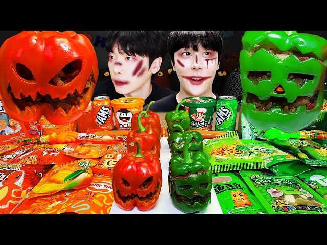 ASMR MUKBANG | GALAXY HONEY JELLY CANDY Desserts ( Orange VS Green Food, Noodles Jelly, Ice cream)