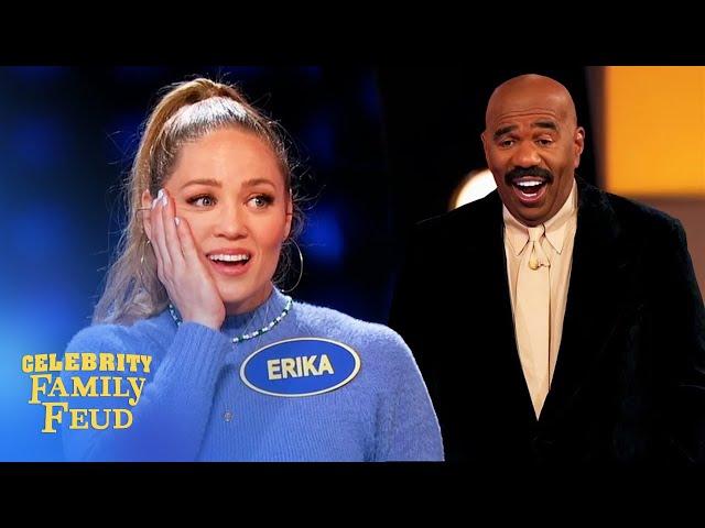 NSFW answer shocks Steve Harvey + Erika Christensen on Celebrity Family Feud!