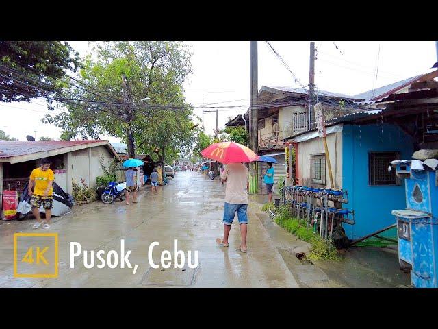 Walking in the Rain, Pusok, Cebu, Philippines【4K】