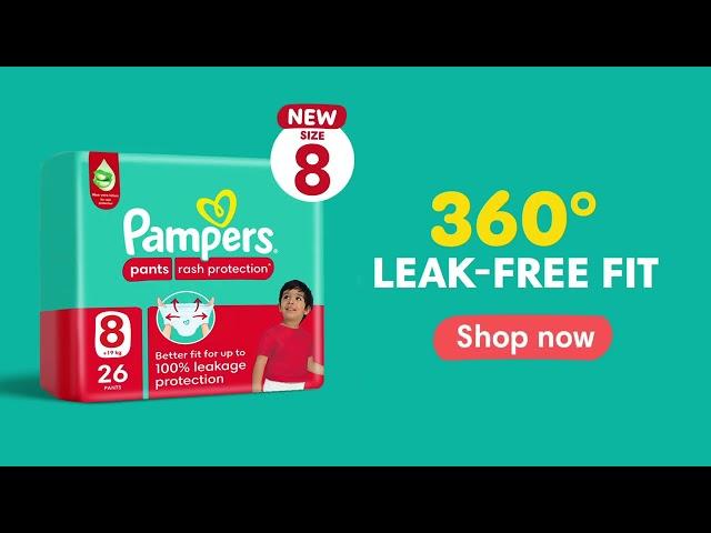 New Pampers Pants Size 8, 360° Leak-Free Fit for the Wildest Moves!