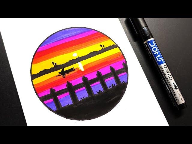 Relaxing Brush Pen Art: Sunset Circle Drawing