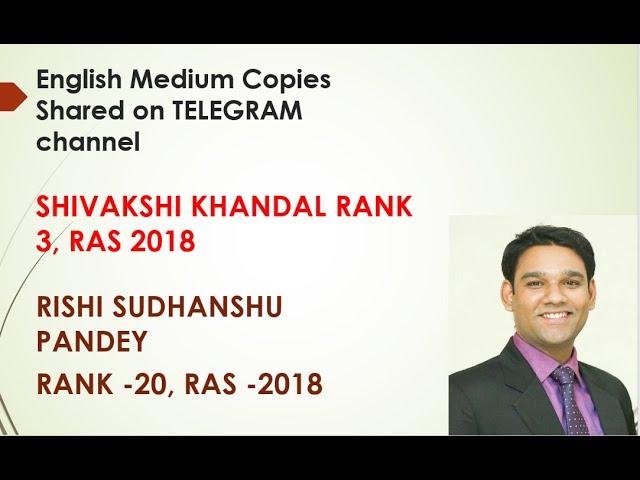 English Medium Copies Shared on TELEGRAM channel. SHIVAKSHI KHANDAL RANK 3, RAS 2018