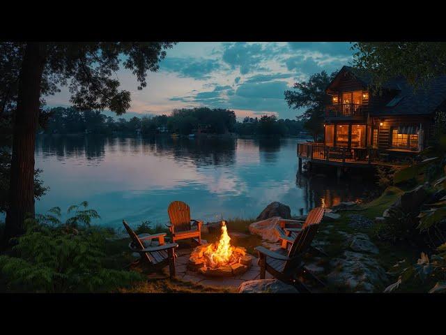 Cozy Fire Pit by the Lake at Night | Relaxing Ambience & Nature Sounds for Calm