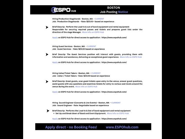 ESPO Hub - We have new Job Postings - BOSTON, MA area #bostonjob #gigs  #eventprofessionals