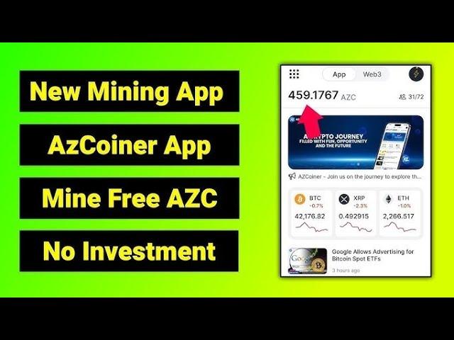 AZCOINER - Free Mining App ️ || Mine AZC coin free || WEB3