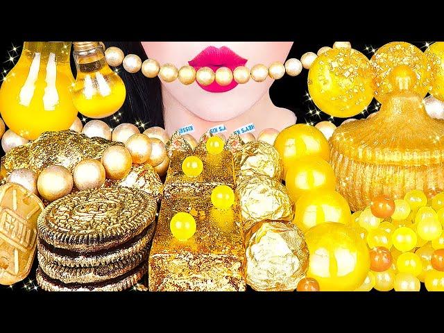 ASMR EDIBLE GOLD JEWELRY BOX, GOLD BAR, PEARL NECKLACE, BULB DRINK, JELLY DESSERTS EATING MUKBANG 먹방