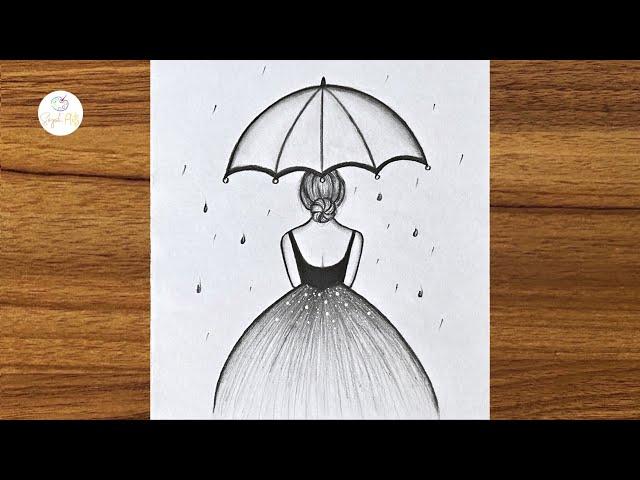 How to draw a girl with umbrella step by step || Easy drawing ideas for girls || Girl drawing easy