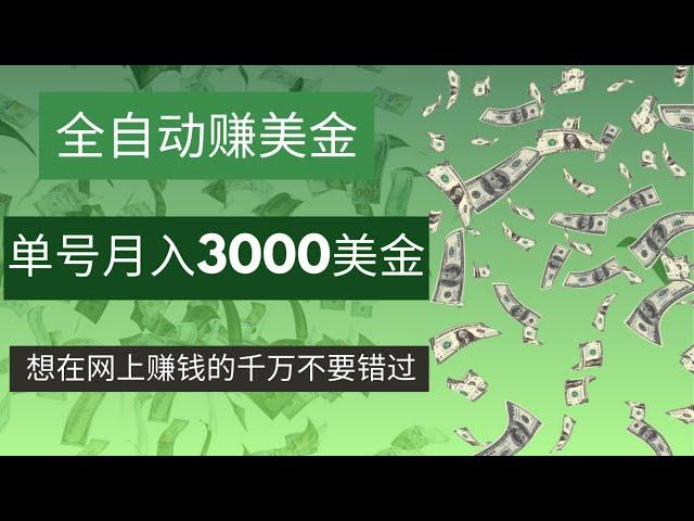 全自动赚美金CPA网赚项目，单号月赚3000美金！特别适合新手的赚钱项目，想赚钱的一定不要错过！