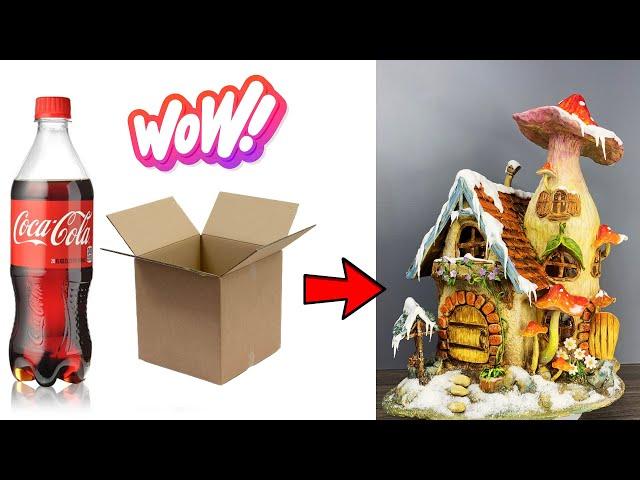 DIY Christmas Fairy House Lamp Using Cardboard, Empty Coke Bottle & Clay