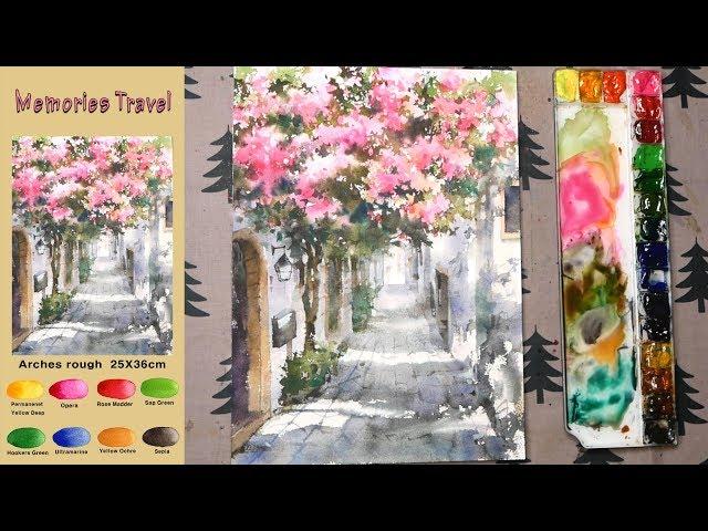 Without Sketch Landscape Watercolor - Memories Travel (color mixing, Arches) NAMIL ART