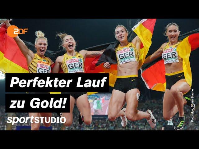 Deutsche 4x100-m-Staffel läuft zum EM-Titel | European Championships München | sportstudio