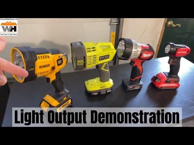 Which Spotlight Should You Buy? Light Output Demo Between DeWalt, Ryobi, Milwaukee and Craftsman