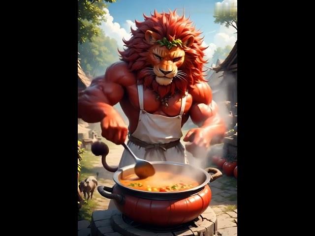 "Muscle Lion Chef Cooking Epic Curry in Ancient Village  | King of the Jungle Kitchen!"