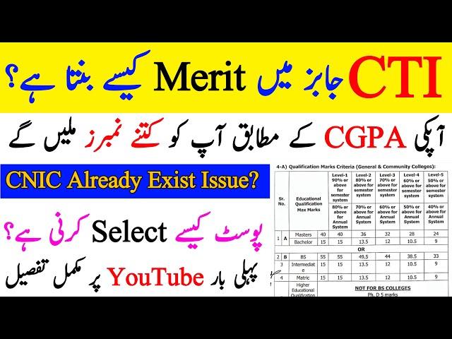 CTI Jobs Merit Calculation • CTI Jobs How To Apply Online • Breaking News Jobs In Pakistan •