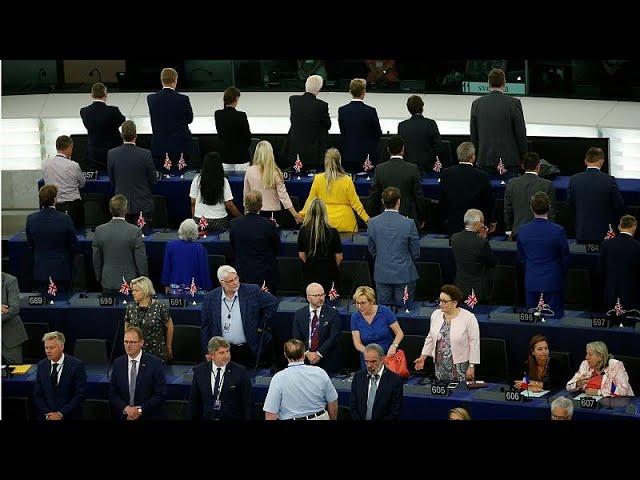 Brexit Party MEPs turn their backs as EU anthem is played