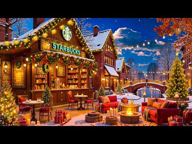 Cozy Christmas Coffee Shop Ambience  Smooth Jazz Blue Swing & Snowfall with Fireplace for Relax