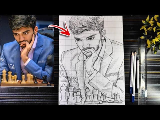 Youngest World Chess ️ Champion Gukesh Dommaraju Drawing, How To Draw Gukesh D , Outline Tutorial