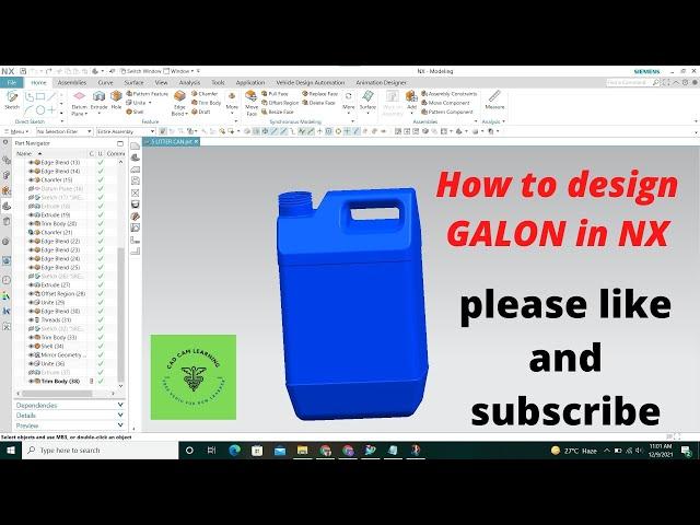 NX CAD | 5 LITTER PLASTIC CAN | CAD CAM LEARNING.