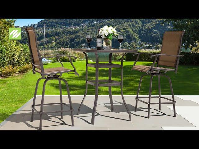 Nuu Garden® Outdoor 3-Piece Textilene Steel Swivel Bar Set