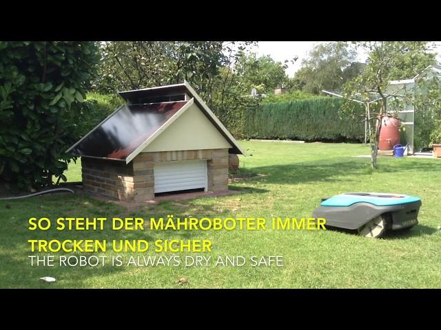 Gardena Sileno +: Garage für Rasenroboter (Mähroboter) mit CAD-Maßangaben / Automower mit Rolltor