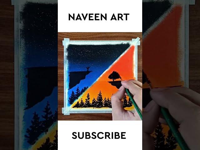 Day and Night Scenery Drawing | Oil pastel drawing for beginners | Naveen Art