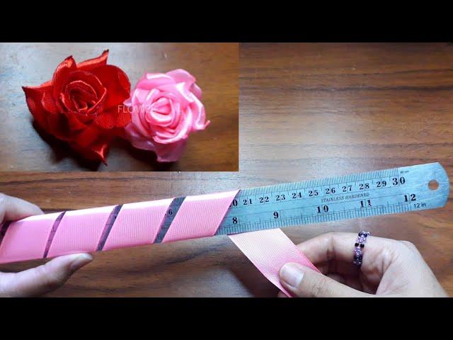 Amazing ribbon flower trick - Easy ROSES making with ruler - DIY