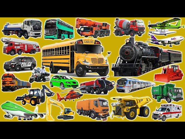 Learn the Names of Vehicles Police Cars, Ambulances, Fire Trucks, Planes, Cars, Trucks