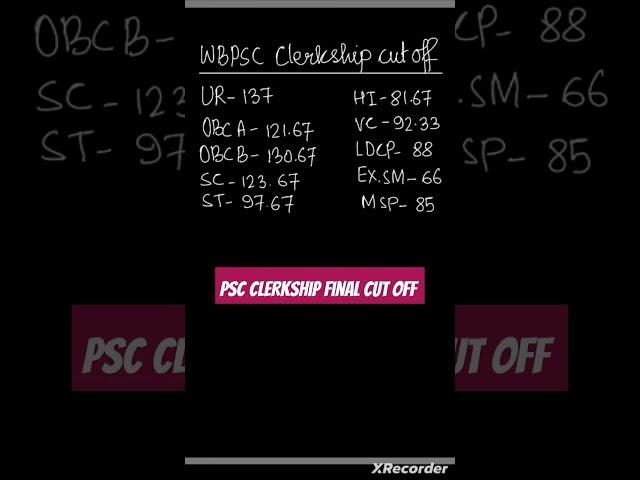 WBPSC CLERKSHIP|| PSC CLERKSHIP FINAL CUT OFF || WBPSC CLERKSHIP MAINS CUT OFF