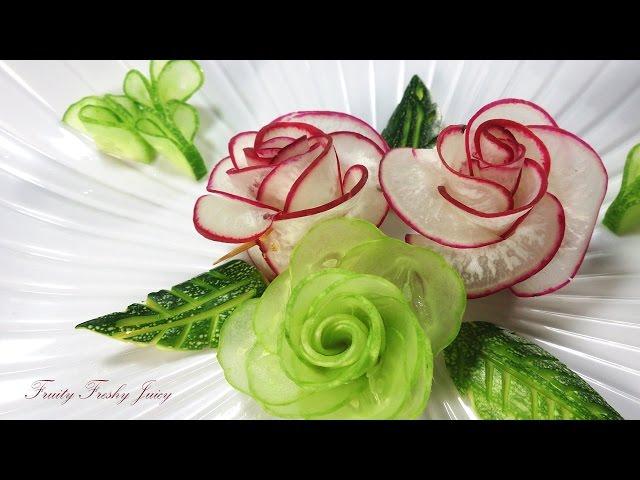 Amazing Art Of Radish & Cucumber Rose Carving Garnish - Vegetable Flower Designs