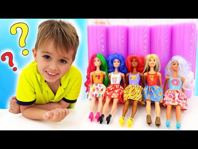 Vlad and Nikita play with Barbie Color Reveal Dolls