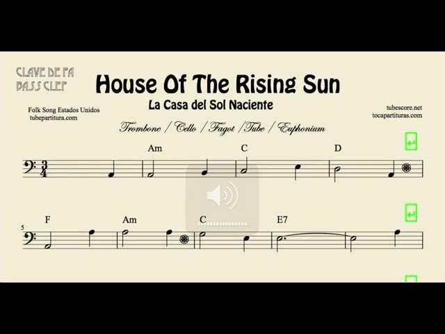 House of the Rising Sun Sheet Music for Trombone Cello Basoon Tube and Flugelhorn with Chords