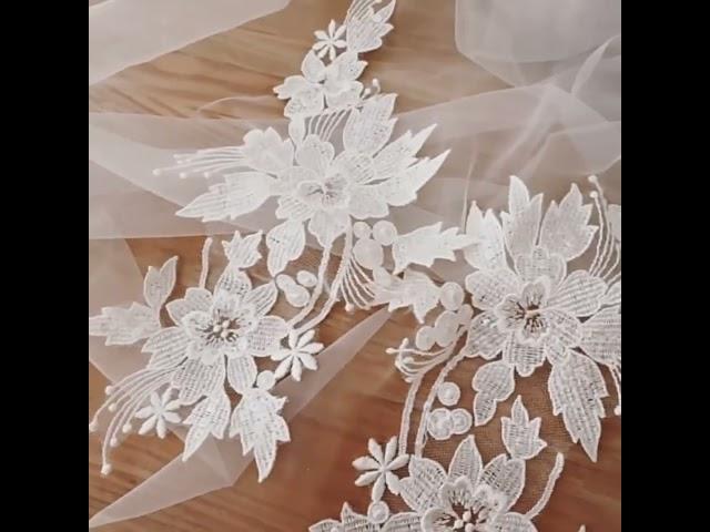 SX184 White Embroidered Bridal Lace Applique Material #lacefashion  #bridallace #bridalfabric