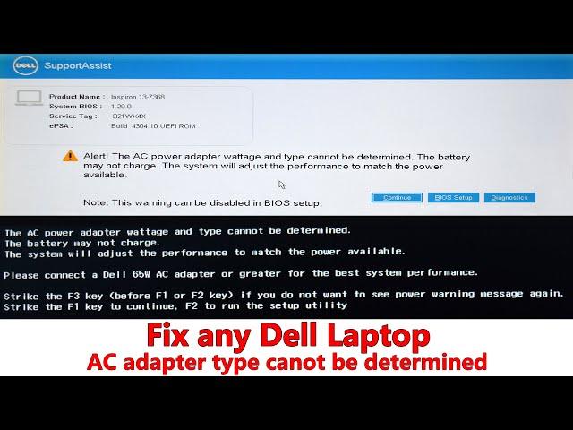 Fix The AC adapter type cannot be determined Error on any Dell Laptop