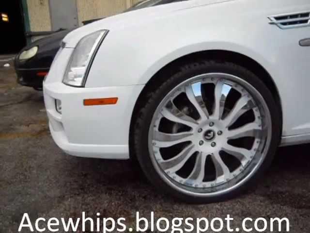 WTW Customs- White Cadillac STS on 24" Inferno Forgiatos