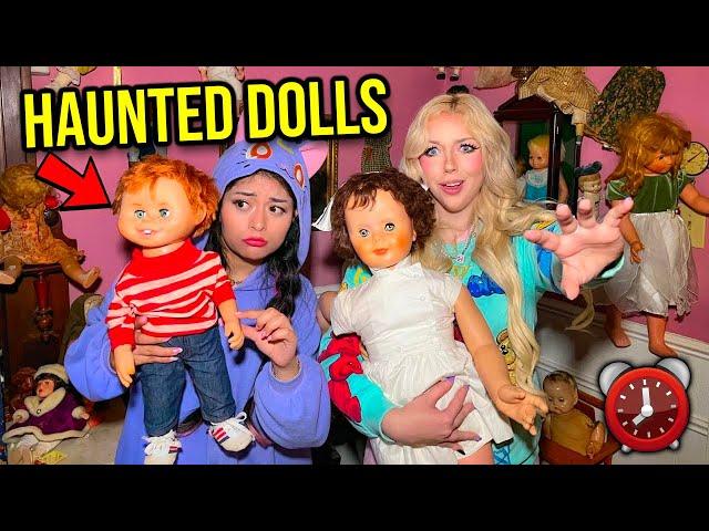 24 HOURS OVERNIGHT IN A HAUNTED DOLL HOTEL ROOM.. (*terrifying*)