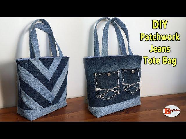 DIY PATCHWORK JEANS TOTE BAG | TOTE BAG | JEANS BAG | RECYCLE JEANS IDEAS |DIY BAG SEWING TUTORIAL