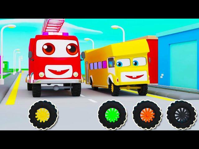 Colorful Buses Song | Learn Colors with Vehicles | Finger Family Song | Nursery Rhymes for Kids