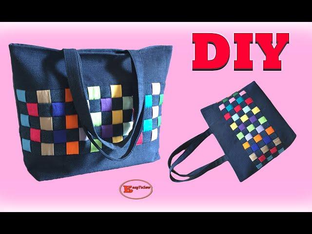 DIY COLORFUL CHECK PATTERN TOTE BAG SEWING TUTORIAL | PATCHWORK BAG MAKING