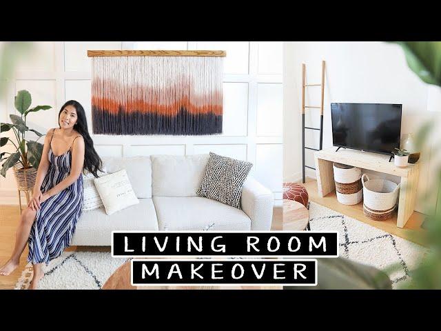 Extreme DIY Living Room Makeover (Rental Friendly) | diy accent wall, diy table, diy art & more!